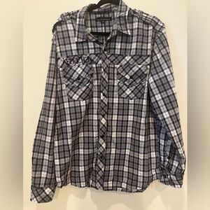 Affliction Men's Black and White Plaid Button Down Shirt
